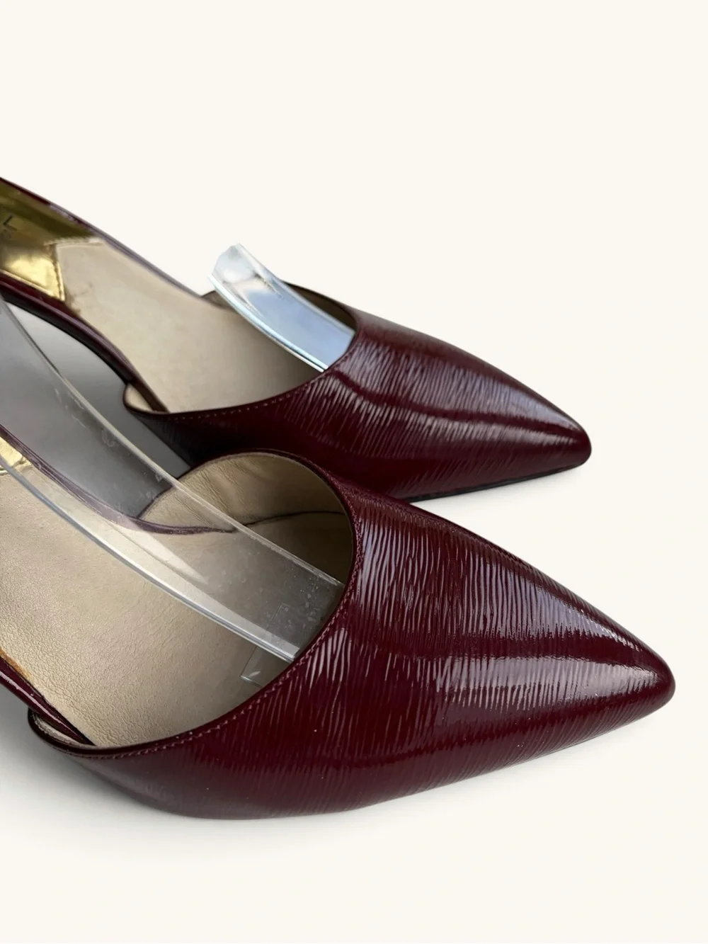 Michael Kors Burgundy Pointed-Toe Ankle-Strap Heels with Gold Accent